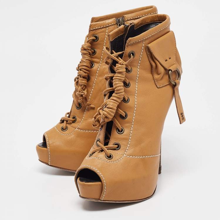 Pre Owned Giuseppe Zanotti Brown Leather Booties Size 36