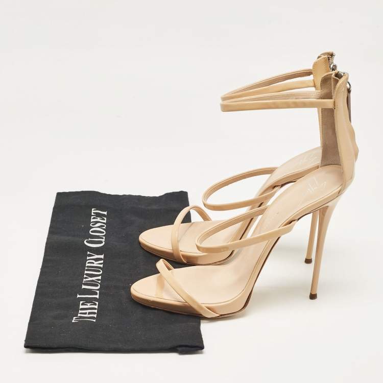 Pre Owned Giuseppe Zanotti Beige Patent Leather Coline Ankle Strap Sandals Size 40