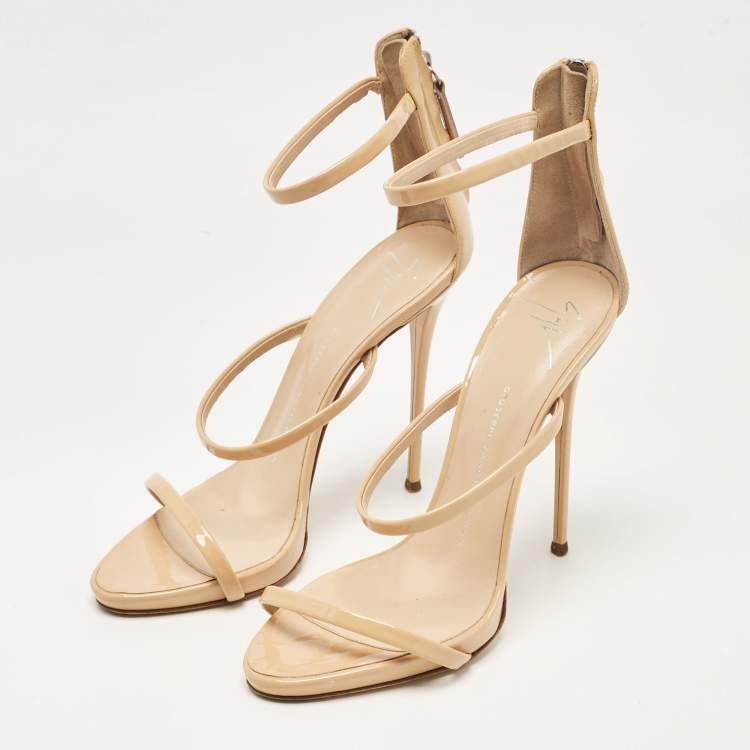 Pre Owned Giuseppe Zanotti Beige Patent Leather Coline Ankle Strap Sandals Size 40