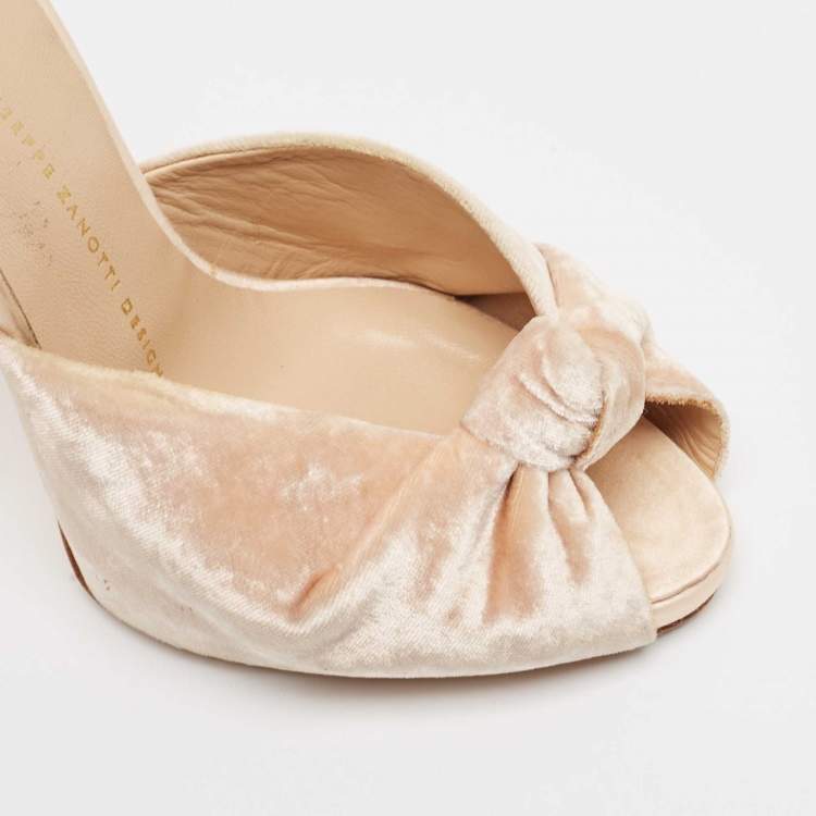 Pre Owned Giuseppe Zanotti Beige Velvet Slide Sandals Size 38