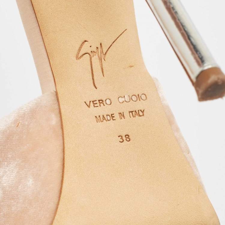 Pre Owned Giuseppe Zanotti Beige Velvet Slide Sandals Size 38