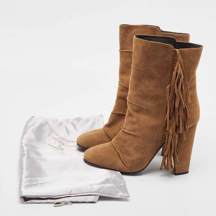 Pre Owned Giuseppe Zanotti Brown Suede Ankle Length Boots Size 40