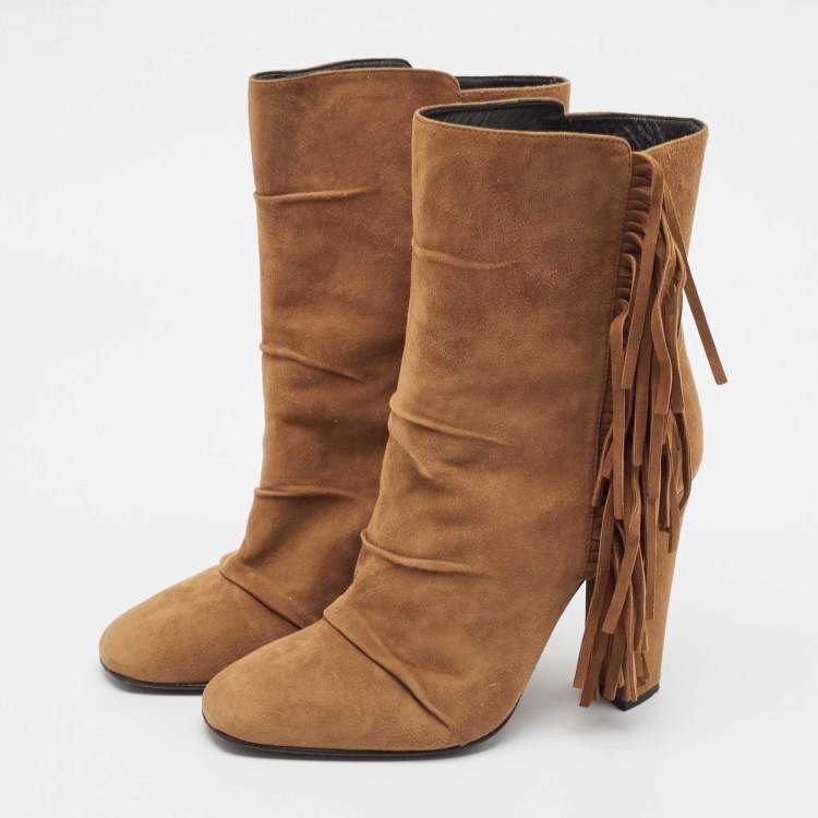 Pre Owned Giuseppe Zanotti Brown Suede Ankle Length Boots Size 40