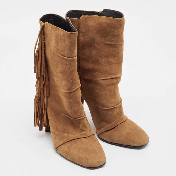 Pre Owned Giuseppe Zanotti Brown Suede Ankle Length Boots Size 40