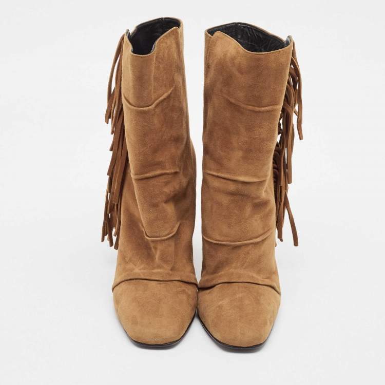 Pre Owned Giuseppe Zanotti Brown Suede Ankle Length Boots Size 40