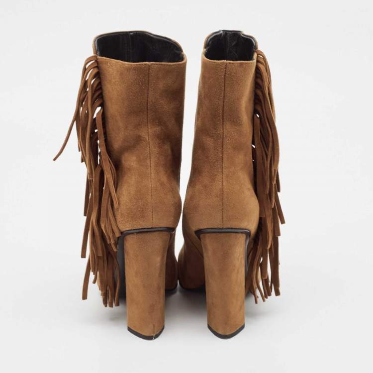 Pre Owned Giuseppe Zanotti Brown Suede Ankle Length Boots Size 40