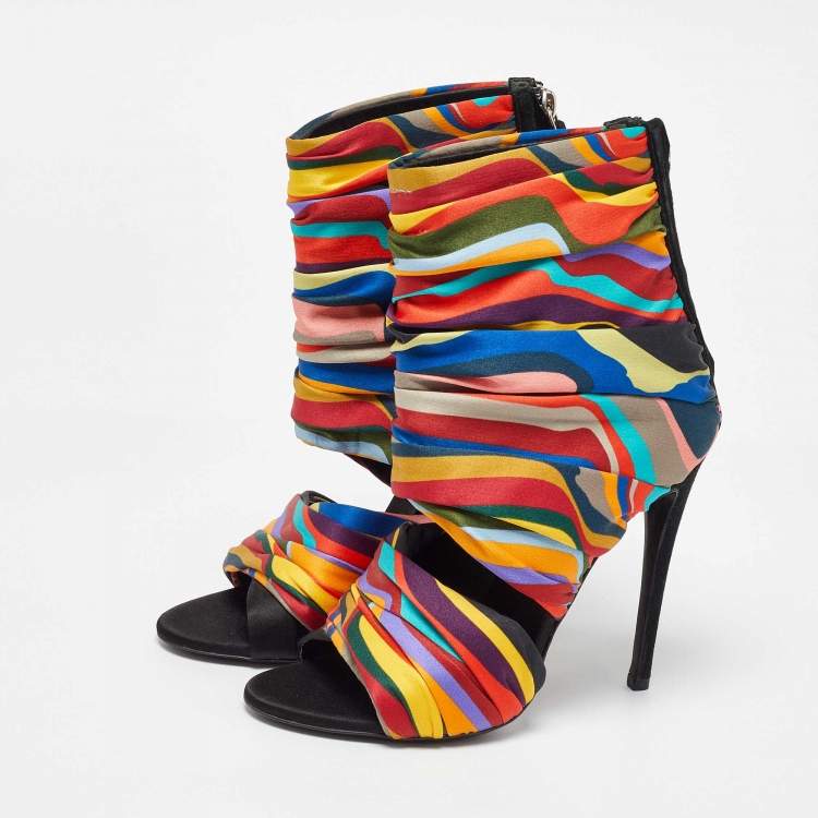 Pre Owned Giuseppe Zanotti Multicolor Satin Open Toe Sandals Size 36