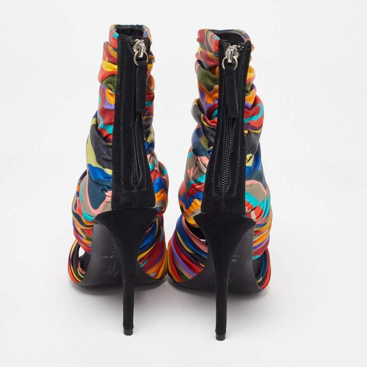 Pre Owned Giuseppe Zanotti Multicolor Satin Open Toe Sandals Size 36