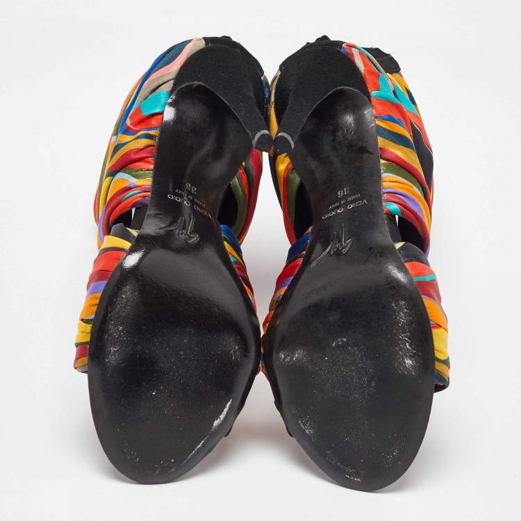 Pre Owned Giuseppe Zanotti Multicolor Satin Open Toe Sandals Size 36