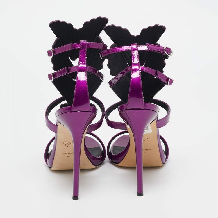 Pre Owned Giuseppe Zanotti Purple Patent Leather Cruel Ankle Strap Sandals Size 40