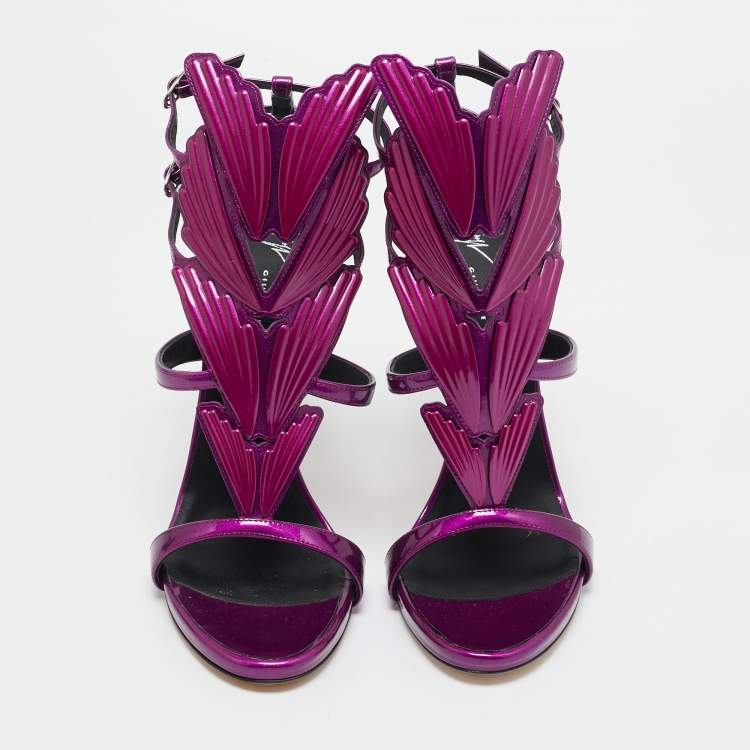 Pre Owned Giuseppe Zanotti Purple Patent Leather Cruel Ankle Strap Sandals Size 40
