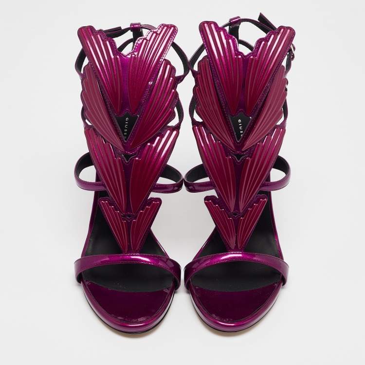Pre Owned Giuseppe Zanotti Purple Patent Leather Cruel Ankle Strap Sandals Size 40