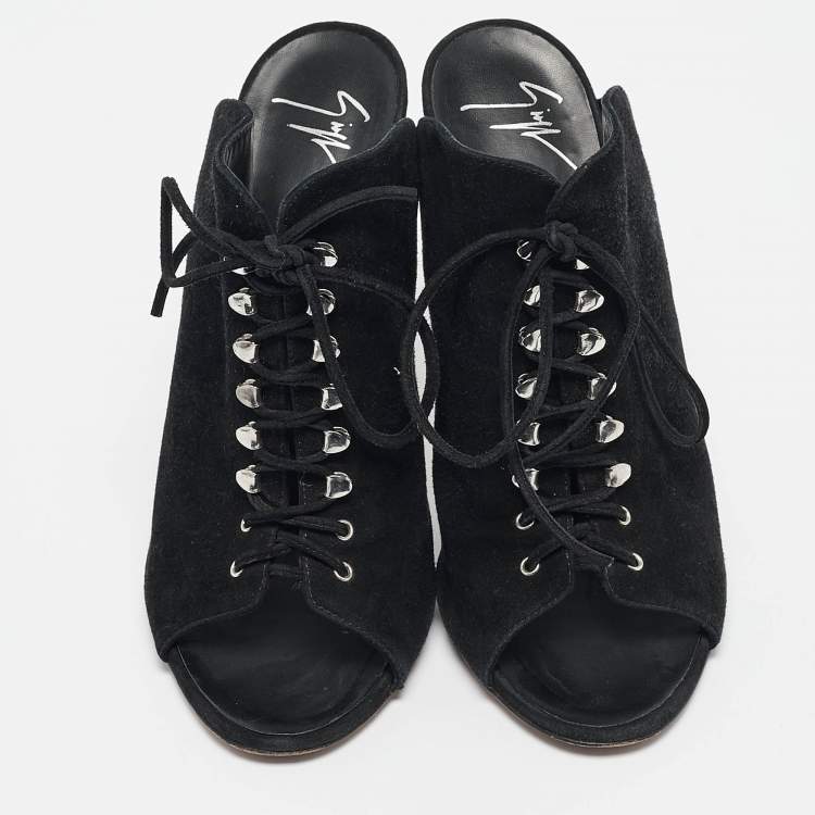 Pre Owned Giuseppe Zanotti Black Suede Mules Size 38