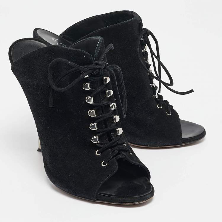 Pre Owned Giuseppe Zanotti Black Suede Mules Size 38