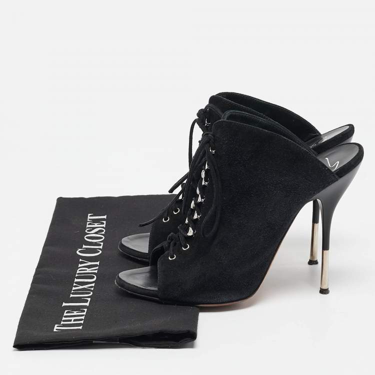Pre Owned Giuseppe Zanotti Black Suede Mules Size 38