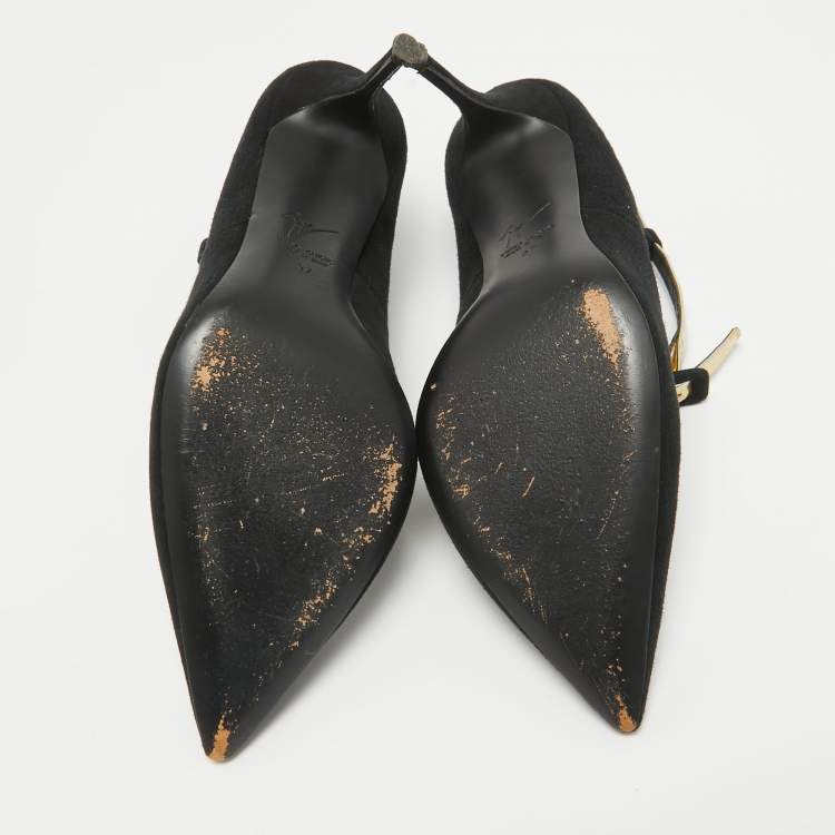 Pre Owned Giuseppe Zanotti Black Leather and Suede Ankle Strap Pumps Size 37
