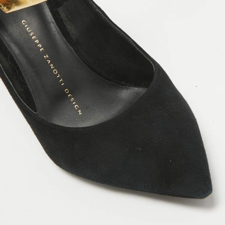 Pre Owned Giuseppe Zanotti Black Leather and Suede Ankle Strap Pumps Size 37