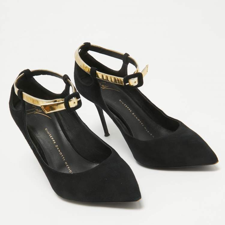 Pre Owned Giuseppe Zanotti Black Leather and Suede Ankle Strap Pumps Size 37