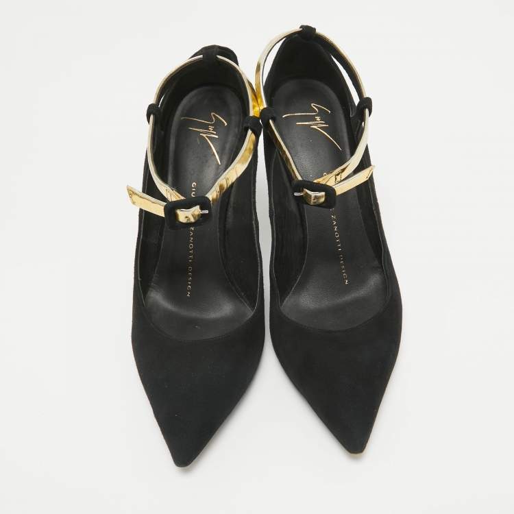 Pre Owned Giuseppe Zanotti Black Leather and Suede Ankle Strap Pumps Size 37