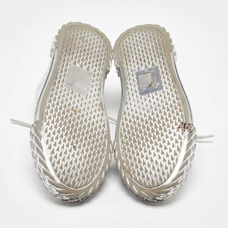 Pre Owned Giuseppe Zanotti Silver Croc Embossed Leather Blabber Low Top Sneakers Size 38