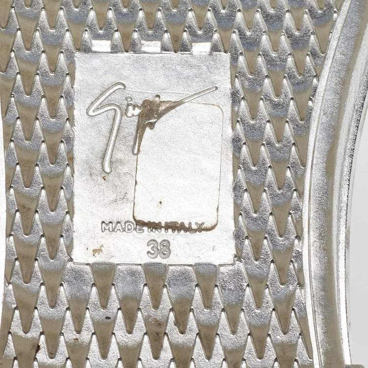 Pre Owned Giuseppe Zanotti Silver Croc Embossed Leather Blabber Low Top Sneakers Size 38