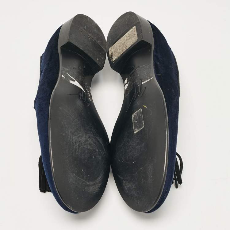 Pre Owned Giuseppe Zanotti Blue Velvet Embellished Tassels Smoking Slippers Size 40