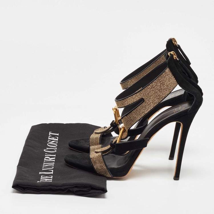 Pre Owned Giuseppe Zanotti Black Suede Studded Ankle Strap Sandals Size 39