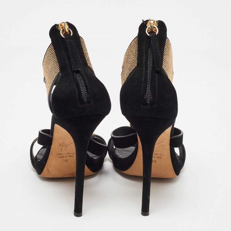 Pre Owned Giuseppe Zanotti Black Suede Studded Ankle Strap Sandals Size 39