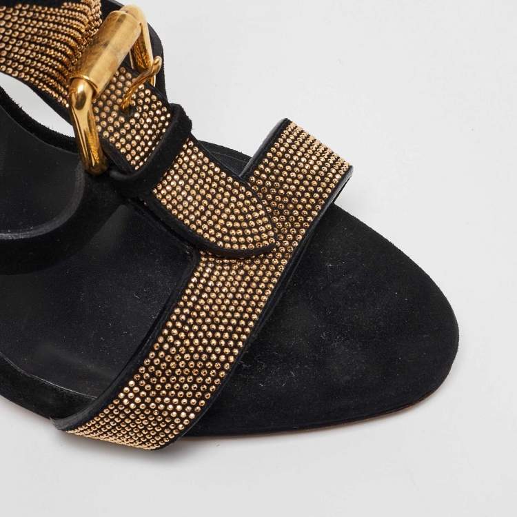 Pre Owned Giuseppe Zanotti Black Suede Studded Ankle Strap Sandals Size 39