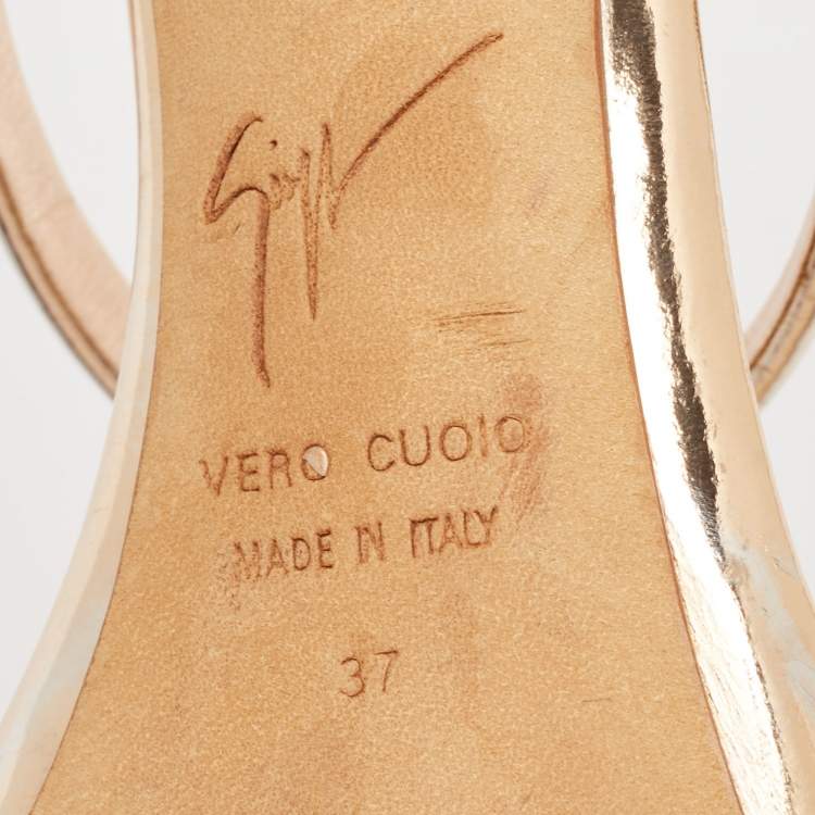 Pre Owned Giuseppe Zanotti Rose Gold Leather Darsey Sandals Size 37