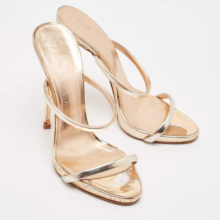 Pre Owned Giuseppe Zanotti Rose Gold Leather Darsey Sandals Size 37