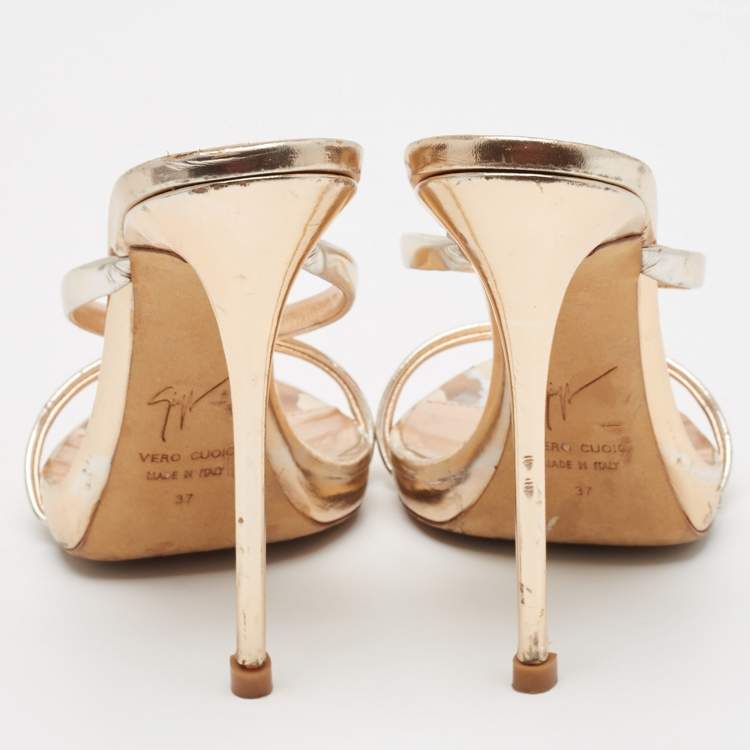 Pre Owned Giuseppe Zanotti Rose Gold Leather Darsey Sandals Size 37