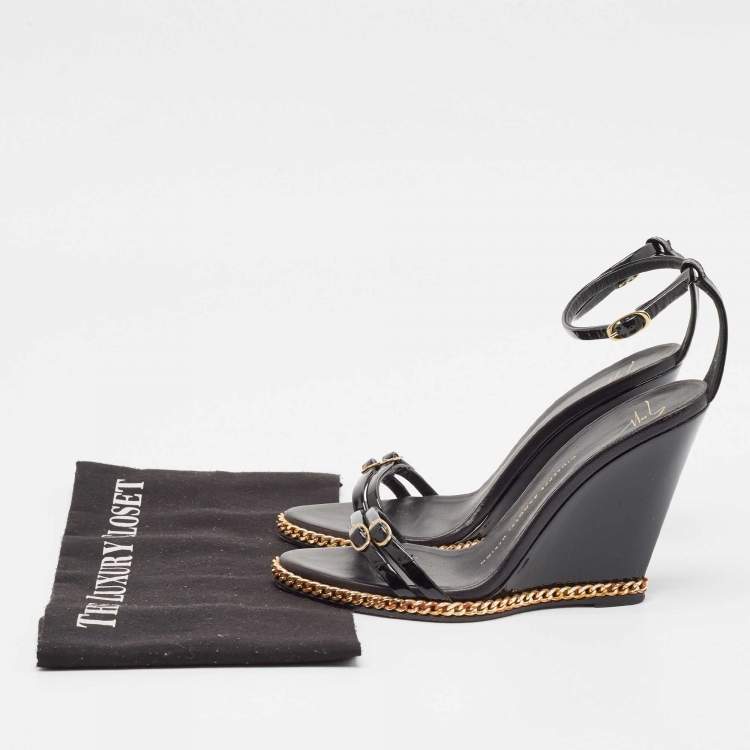 Pre Owned Giuseppe Zanotti Black Patent Leather Wedge Sandals Size 37