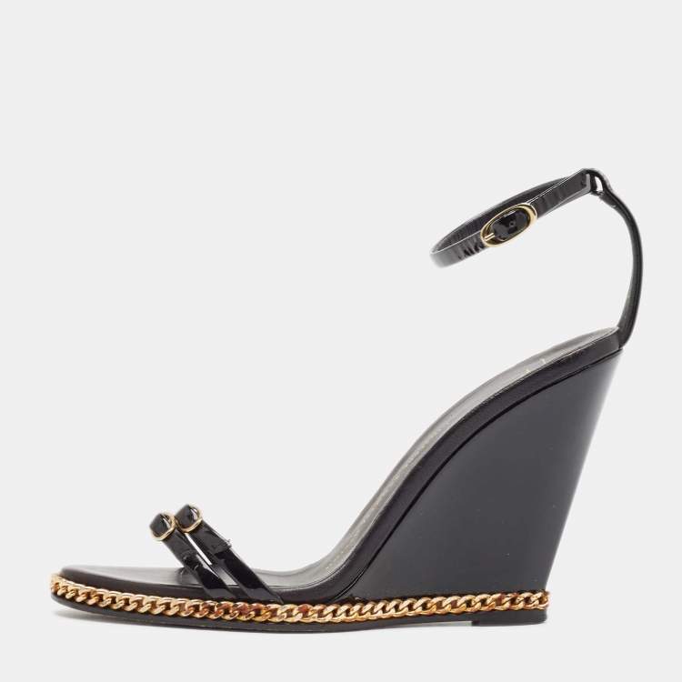 Pre Owned Giuseppe Zanotti Black Patent Leather Wedge Sandals Size 37