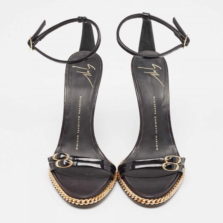 Pre Owned Giuseppe Zanotti Black Patent Leather Wedge Sandals Size 37