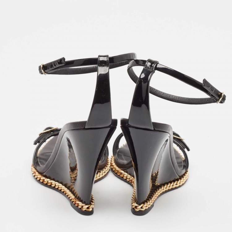 Pre Owned Giuseppe Zanotti Black Patent Leather Wedge Sandals Size 37