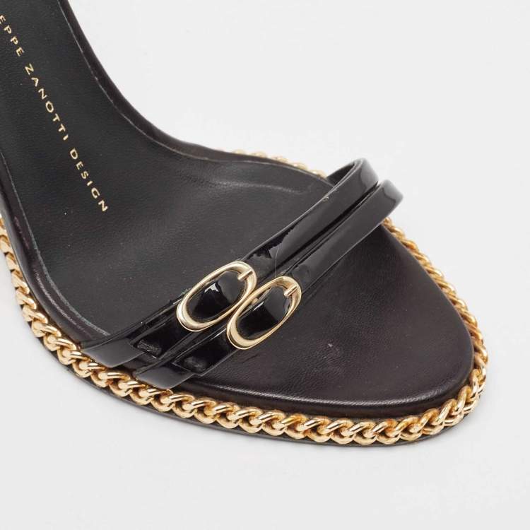Pre Owned Giuseppe Zanotti Black Patent Leather Wedge Sandals Size 37