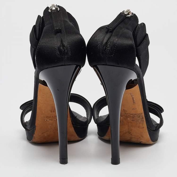 Pre Owned Giuseppe Zanotti Black Satin Ankle Strap Sandals Size 39