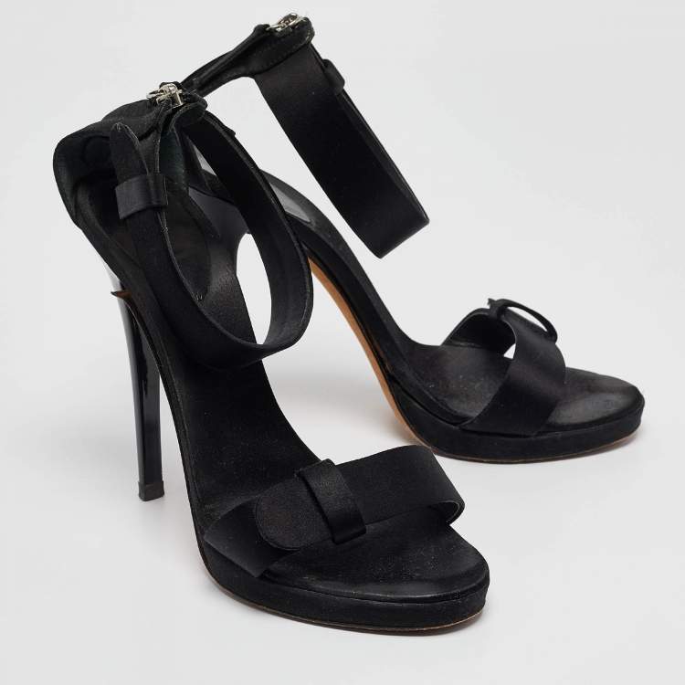 Pre Owned Giuseppe Zanotti Black Satin Ankle Strap Sandals Size 39