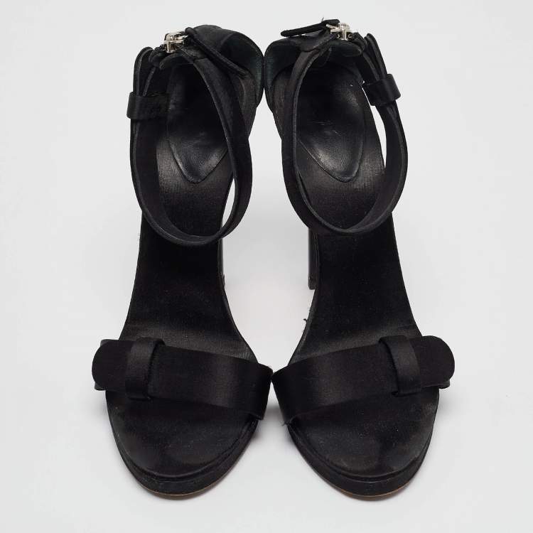 Pre Owned Giuseppe Zanotti Black Satin Ankle Strap Sandals Size 39
