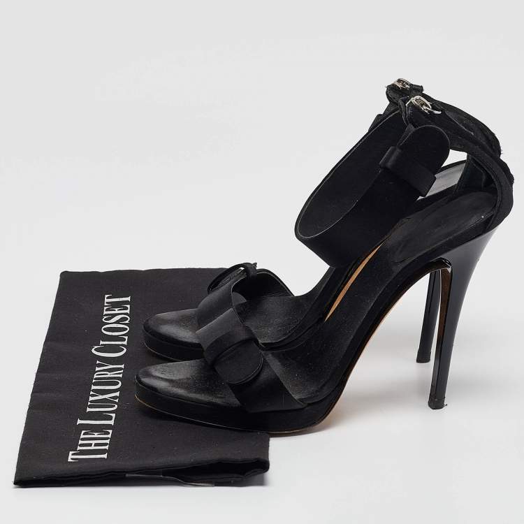 Pre Owned Giuseppe Zanotti Black Satin Ankle Strap Sandals Size 39