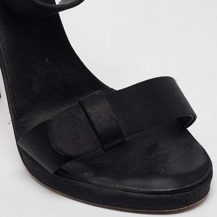 Pre Owned Giuseppe Zanotti Black Satin Ankle Strap Sandals Size 39