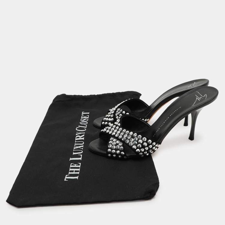 Pre Owned Giuseppe Zanotti Black Suede Embellished Slide Sandals Size 40