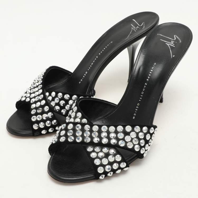Pre Owned Giuseppe Zanotti Black Suede Embellished Slide Sandals Size 40