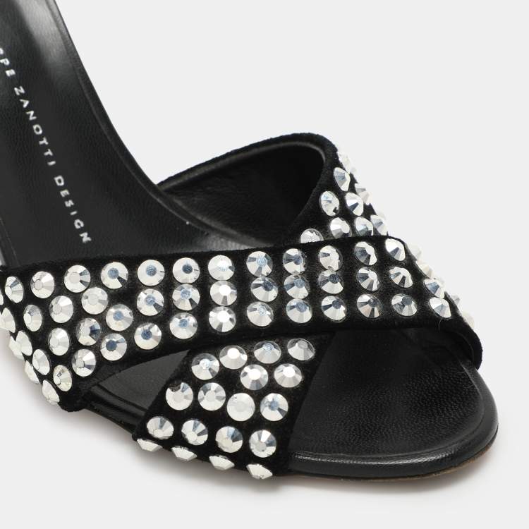 Pre Owned Giuseppe Zanotti Black Suede Embellished Slide Sandals Size 40