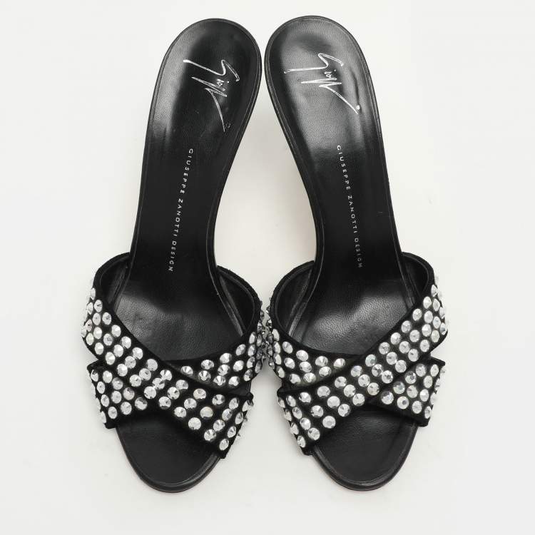 Pre Owned Giuseppe Zanotti Black Suede Embellished Slide Sandals Size 40