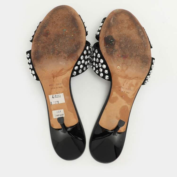 Pre Owned Giuseppe Zanotti Black Suede Embellished Slide Sandals Size 40
