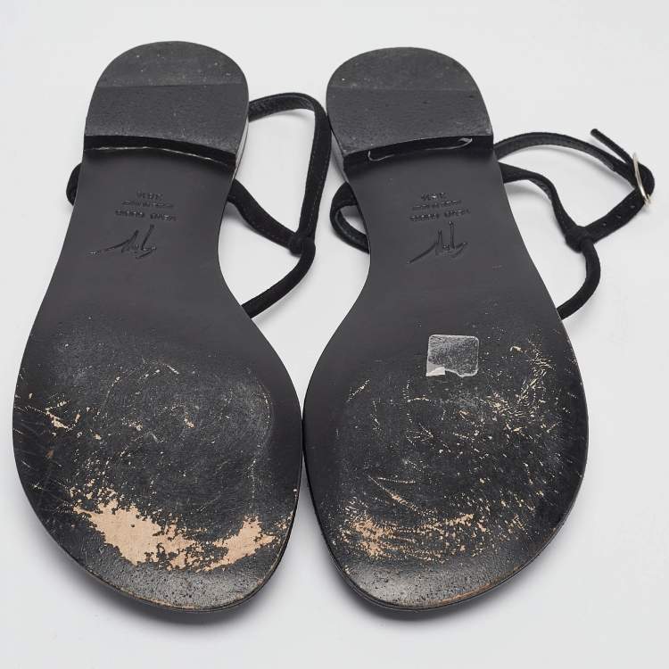 Pre Owned Giuseppe Zanotti Black Suede Crystal Embellished Slingback Sandals Size 38.5