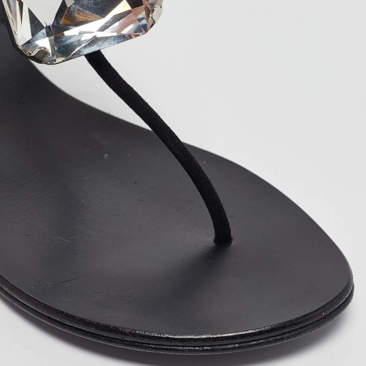Pre Owned Giuseppe Zanotti Black Suede Crystal Embellished Slingback Sandals Size 38.5