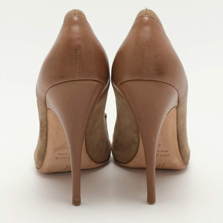 Pre Owned Giuseppe Zanotti Beige Suede/Leather Peep Toe Pumps 40